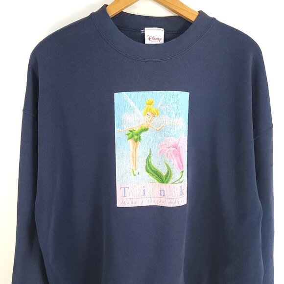 Disney Tops - Tinker Bell Tink Graphic Sweatshirt Women's XXL Navy Disney Store Distressed USA